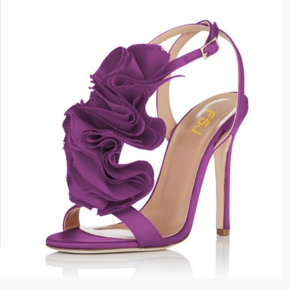 FSJ Shoes - Open Toe Satin Flower Ankle Strap High Hee Pumps